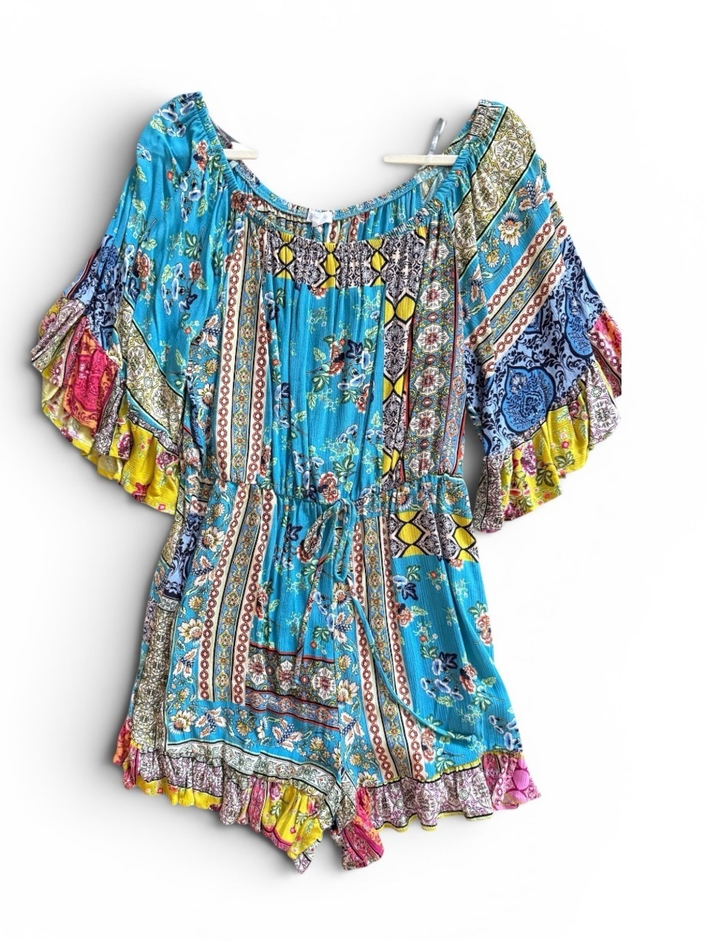 Ces Femme Romper BOHO rayon lightweight ruffle trim colorful | NWT - Picture 3 of 7